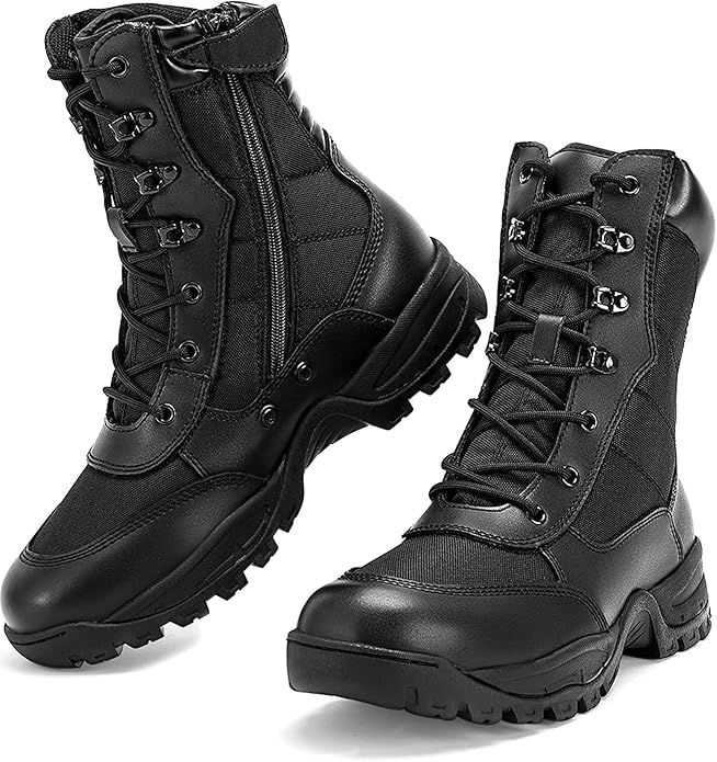 WIDEWAY Men's 8 Inches Military Tactical Work Boots Side Zipper Lightweight Army Combat Boots Dur... | Amazon (CA)