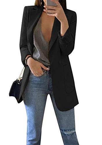 OMZIN Padded Long Sleeve Blazer for Women Slim Fit Work Jacket Lined Pockets Basic Blazer Black 3XL | Amazon (US)