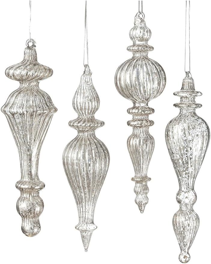 Sullivans OR4676 Assorted Glass Drop Ornament 3 Sets of 4 (12 Ornaments), 6.5", Silver | Amazon (US)