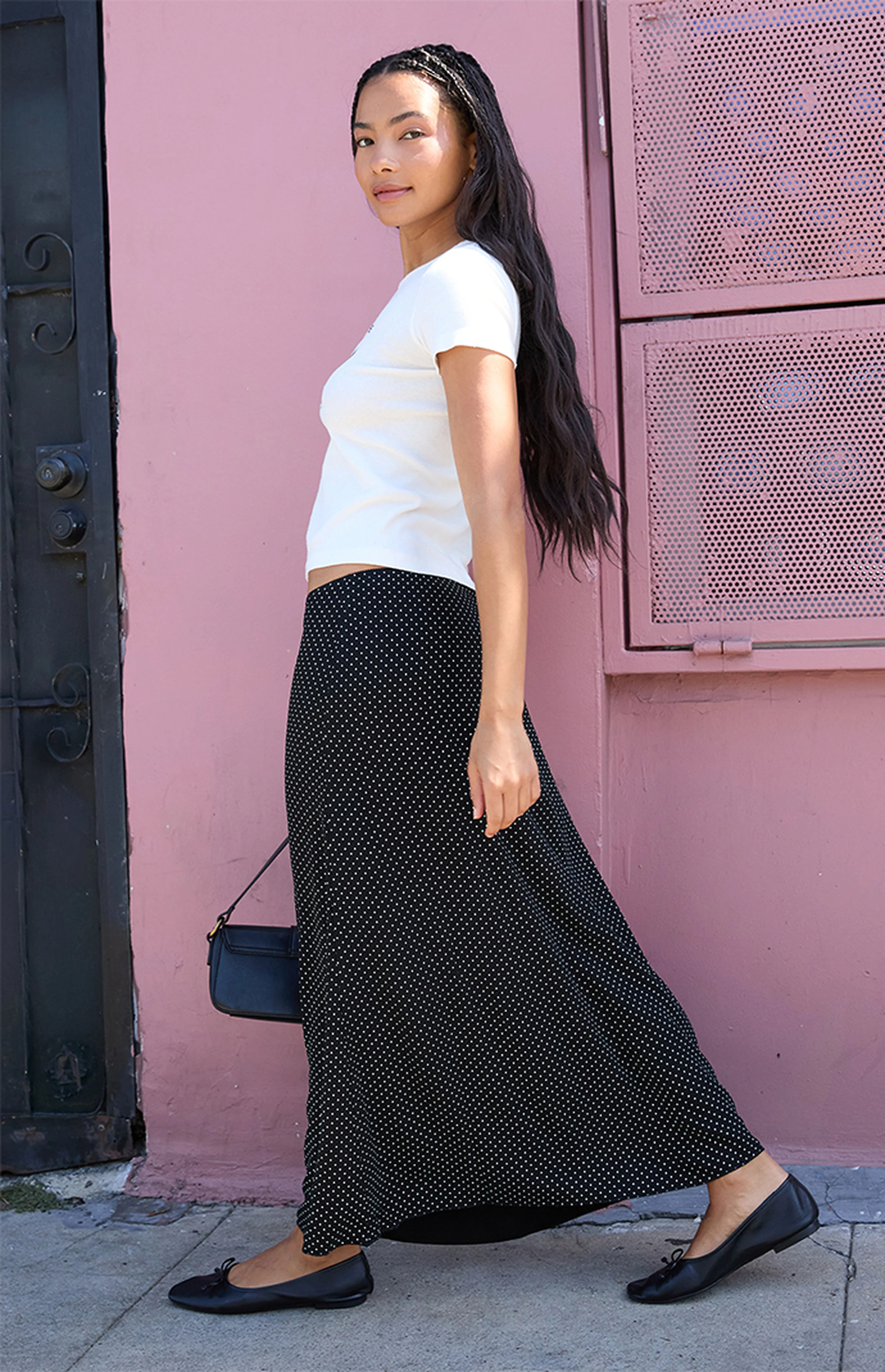 John Galt Black Polka Dot Maxi Skirt | PacSun