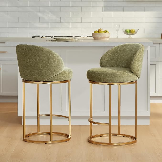 CHITA Counter Height Bar Stools Set of 2, Swivel Upholstered Barstools with Back, Sturdy Metal Ba... | Amazon (US)