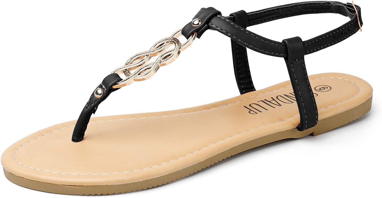 SANDALUP Thong Flat Sandals with Ring Metal Buckle for Women Summer | Amazon (US)