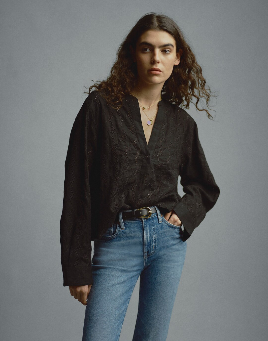 Long-Sleeve Popover Top in Eyelet | Madewell