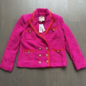 L'Agence Alectra Double Breasted Tweed Blazer Jacket Pink Rhodamine Glow Orange | Poshmark