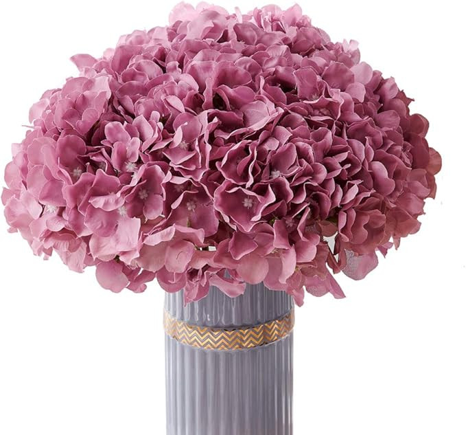 Atinart Mauve Artificial Flowers Hydrangea Silk Flowers Big Artificial Hydrangea Flowers Heads Pa... | Amazon (US)