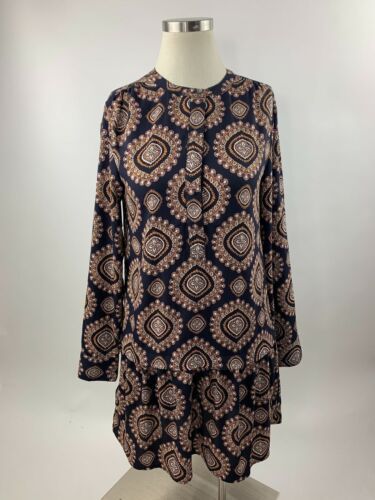 Ann Taylor Loft Navy Blue Gold Medallion Drop Hem Henley Shift Dress Boho XS  | eBay | eBay US