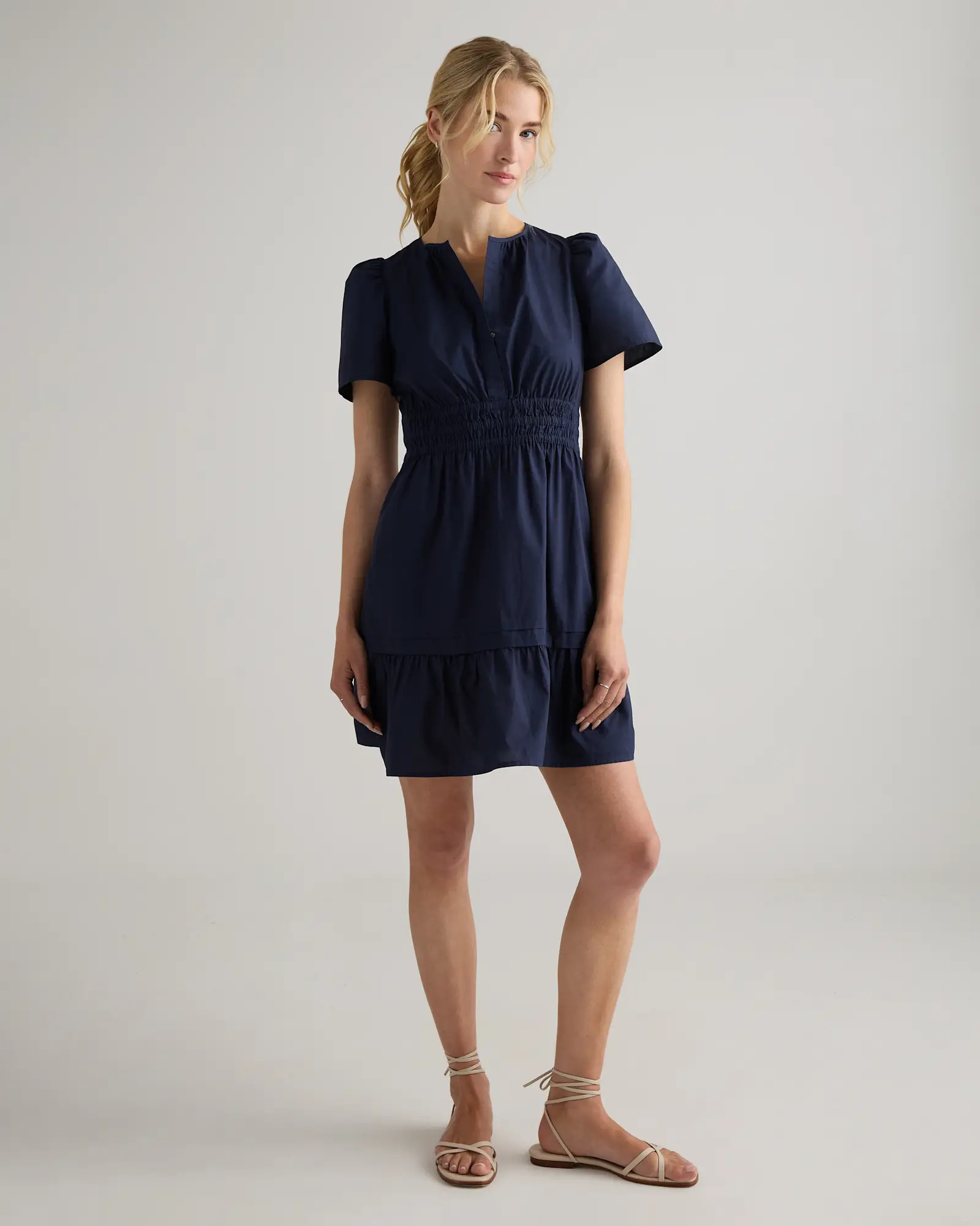 100% Organic Cotton Poplin Tiered Mini Dress | Quince
