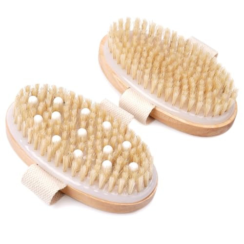 Amazon.com : 2 Pack Dry Brushing Body Brush, Natural Bristle Exfoliating Brush with Massage Nodes... | Amazon (US)