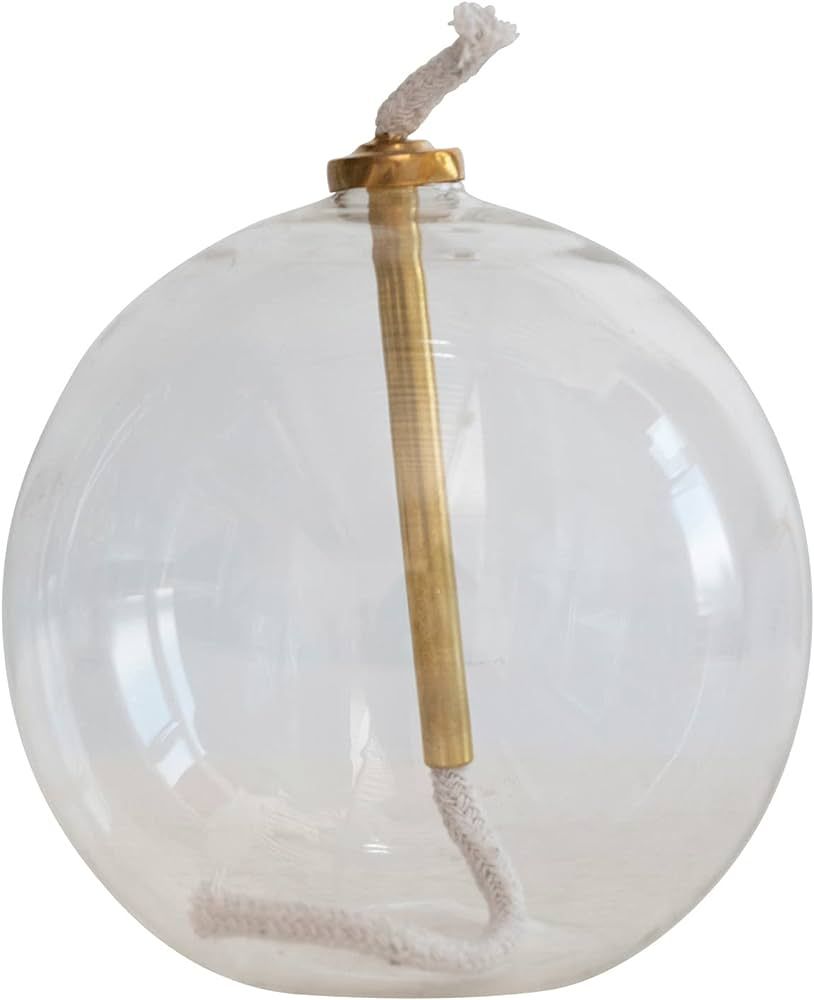 Creative Co-Op Mid Century Glass Sphere Brass Fitting, Clear Oil Lamp | Amazon (US)