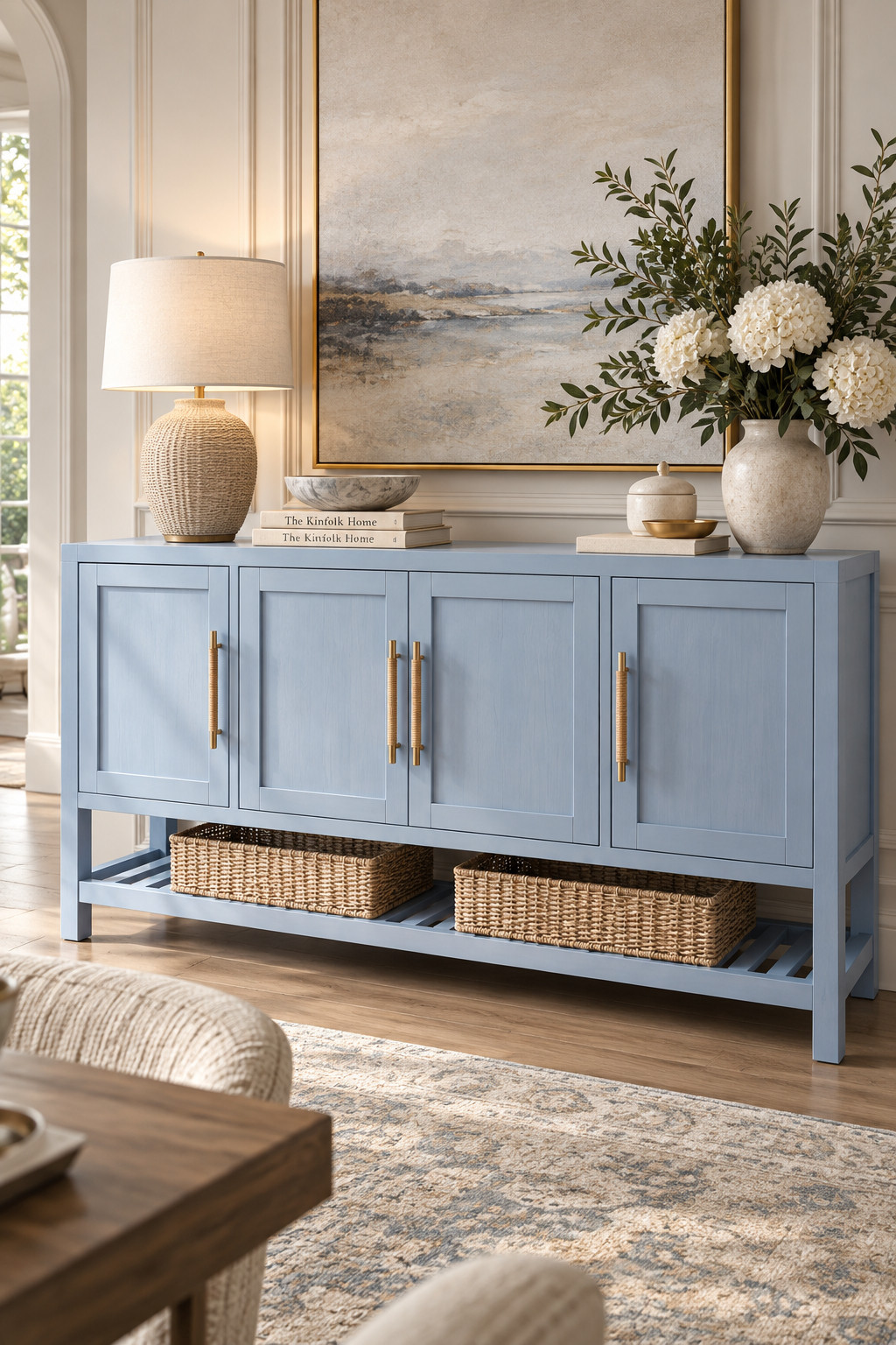 The soft blue finish on this sideboard is so fresh and pretty 💙 I love the simple shaker-style doors, textured handles, and lower shelf that gives you extra space for storage baskets. Such a cute choice for coastal, cottage, transitional, or classic dining rooms. Shop the Wayfair Warehouse Sale with savings up to 60% off! #BlueSideboard #CoastalDecor #WayfairWarehouseSale #DiningRoomFurniture #BuffetCabinet #CottageStyle #HomeDecorDeals 

 #LTKSeasonal #LTKHome #LTKSaleAlert