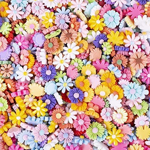 MSCFTFB 100 Pieces Random Daisy Shaped Flower Resin Charms Plastic Beads Flatback Cabochons Embel... | Amazon (US)