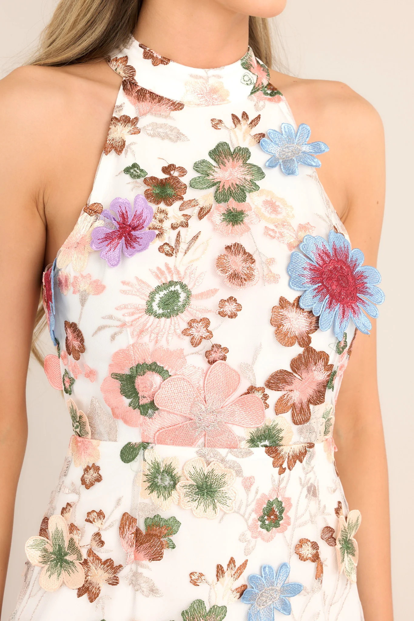 Perfect Bouquet White Embroidered Floral Mini Dress | Red Dress