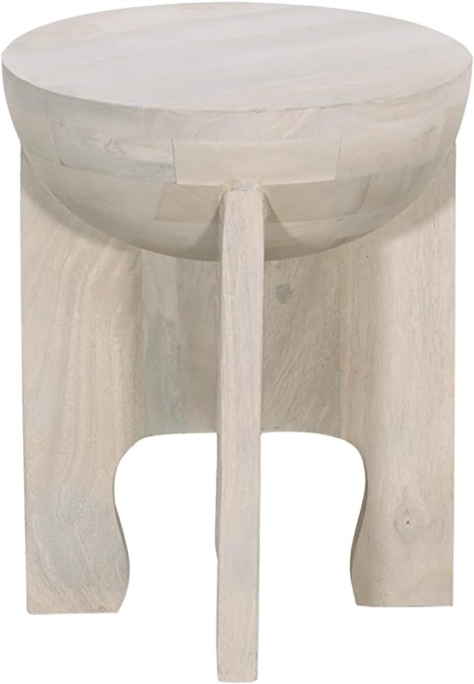 Tomas 20 Inch Side End Table, Mango Wood Drum Top, Classic Washed White | Amazon (US)