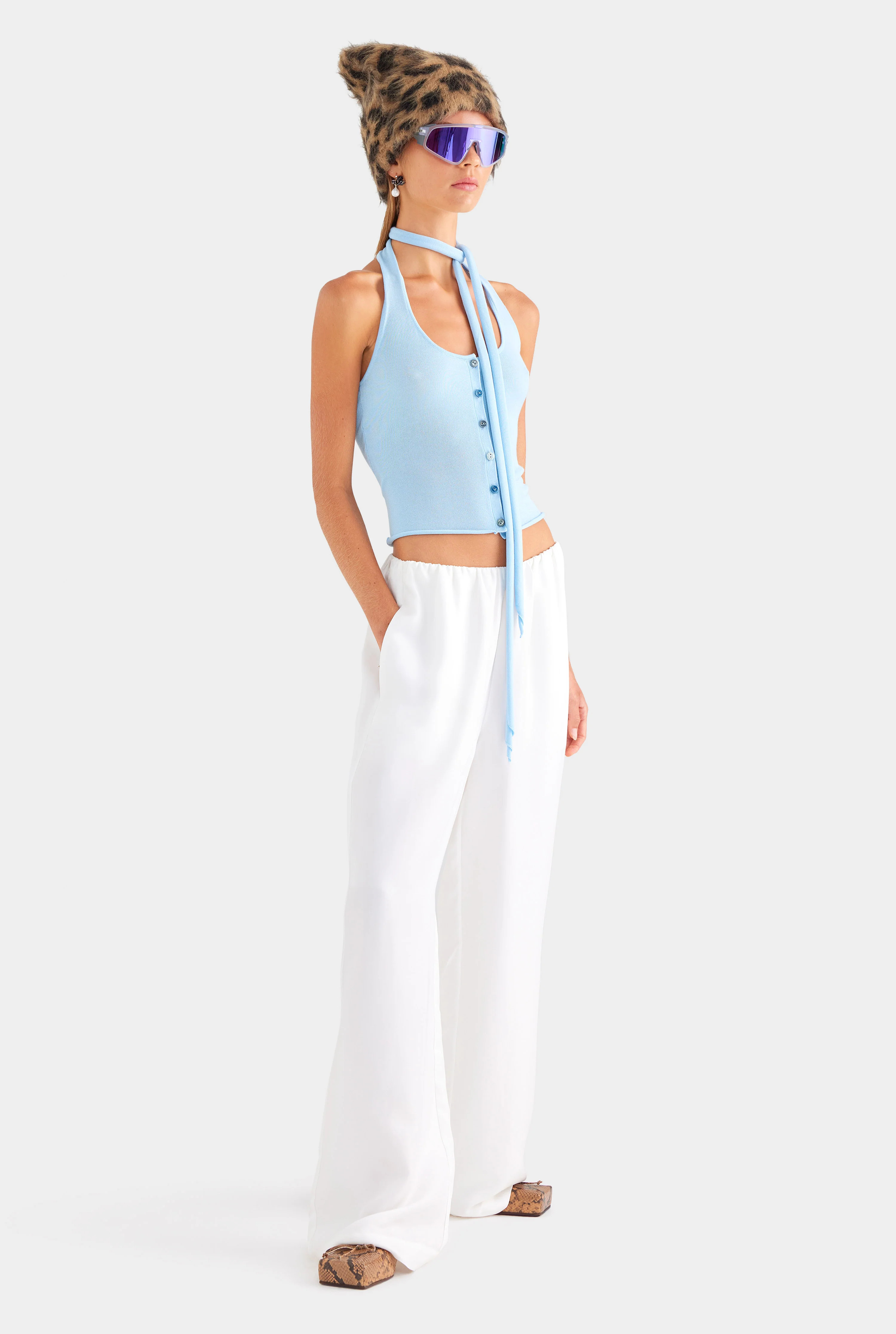 Womens Silk Relaxed Pant in Off White | Venroy | Venroy AU
