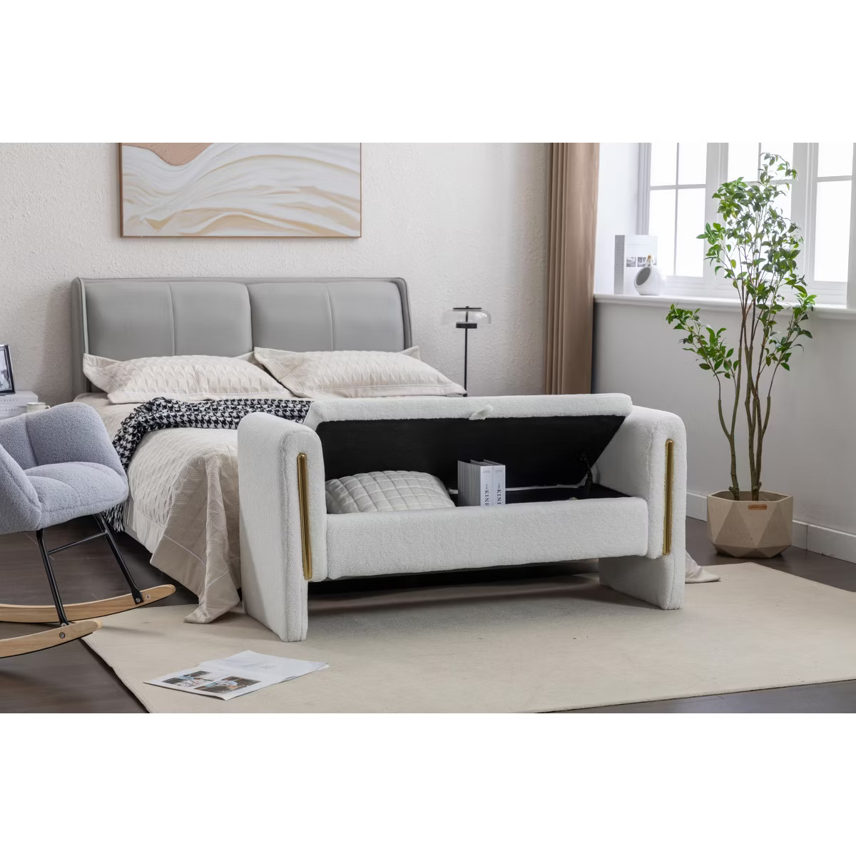 33.5"/53.1" Bedroom End Bench, Modern Velvet/Teddy Fabric Upholstered Shoe Bench 4A - ModernLuxe | Target