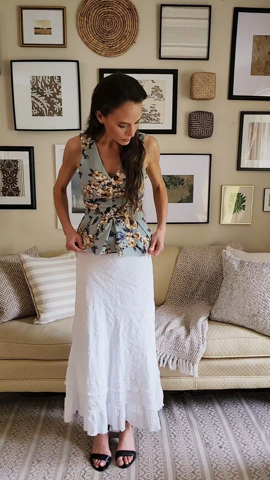 Maybe my wall inspired my outfit today because it sure does coordinate quite nicely with me. Either way, a peplum top makes a plain linen skirt oh so much better. #intentionalstyle#ltkfashion#ltkstyle#elevatedstyle#modernclassic

#LTKootd #LTKSeasonal #LTKHome