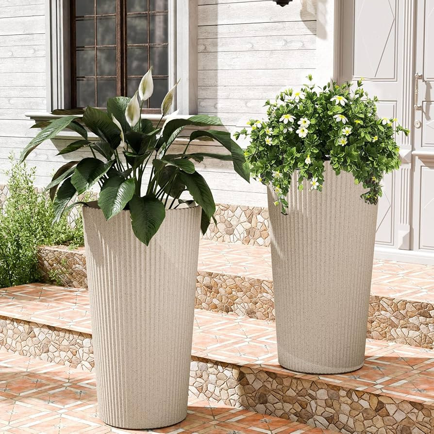 23.6" H Tall Planters for Outdoor Plants, 2 Pack Large Outdoor Planters for Front Porch Decor wit... | Amazon (US)