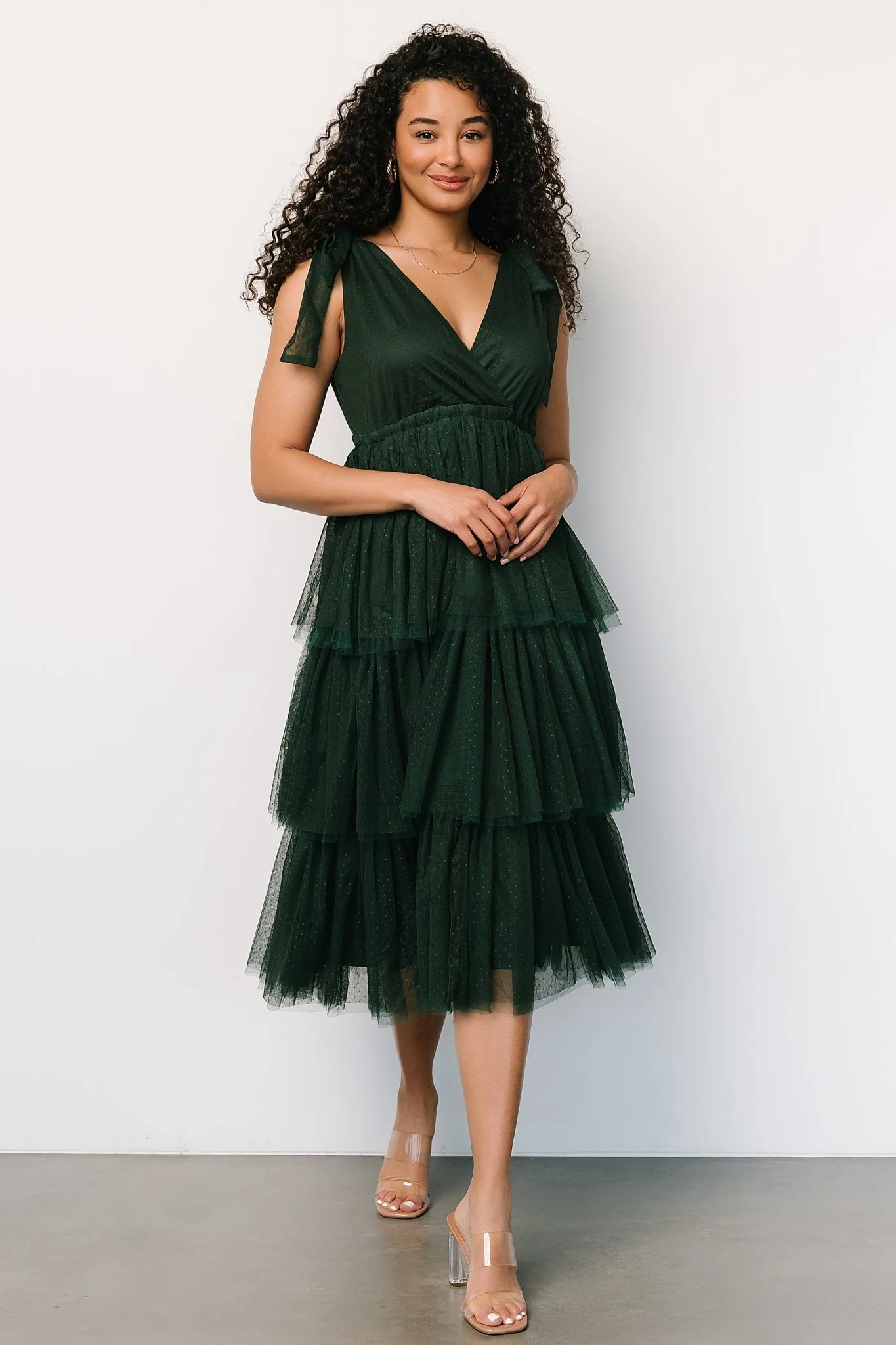 Tessa Tiered Tulle Tank Dress | Dark Green | Baltic Born
