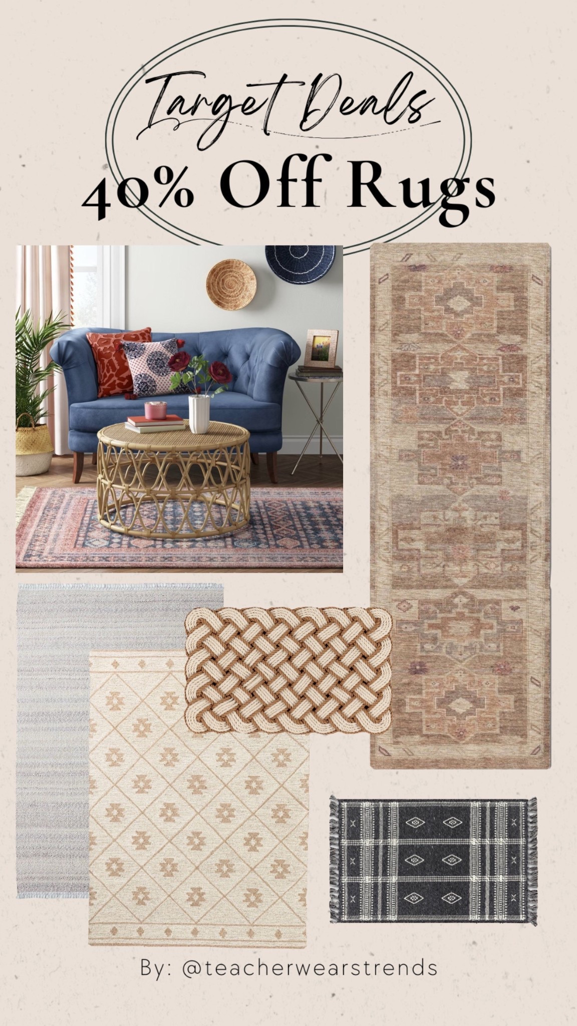 Target deals: rugs 40% off

Rugs, runner, area rug, living room rug, accent rug, home decor, interior design, living room refresh 

#LTKFindsUnder100 #LTKHome #LTKSaleAlert