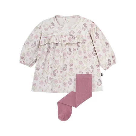 Modern Moments By Gerber Baby Girl Drop Shoulder Dress and Tights Outfit Set, 2-Piece, Sizes 0/3 ... | Walmart (US)