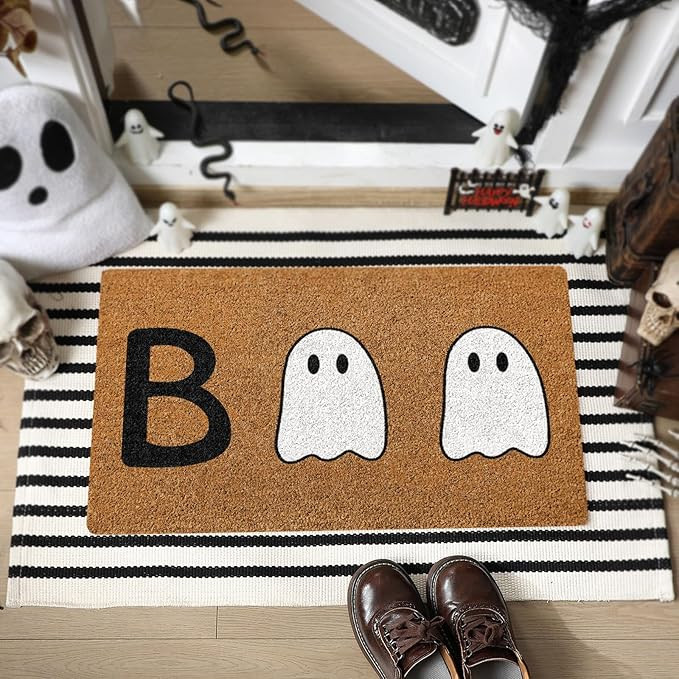 2 Pcs Halloween Welcome Door Mat Ghost Outdoor Welcome Mats for Front Door Non Slip Cute Ghost Co... | Amazon (US)