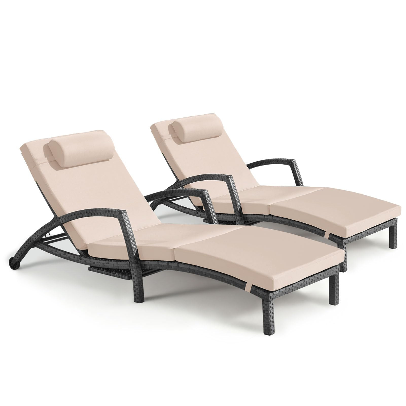 Chaise Lounge Chairs Outdoor Set of 2, Comfy Outside Wicker Patio Pool Lounge Chair w/ 5 Adjustab... | Amazon (US)