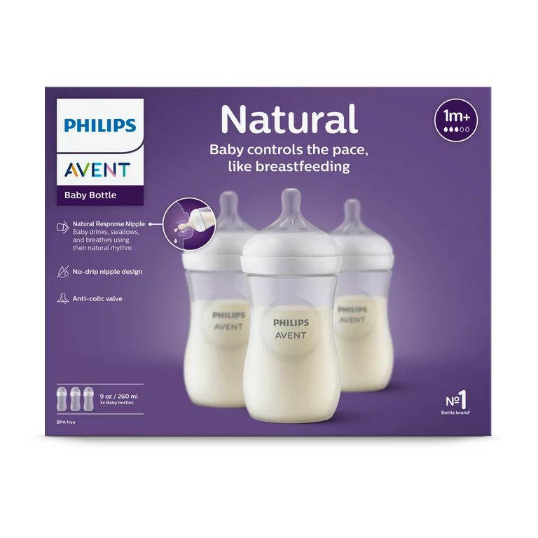 Philips Avent Natural Baby Bottle with Natural Response Nipple, Clear, 9oz, 3pk, SCY903/93 | Walmart (US)