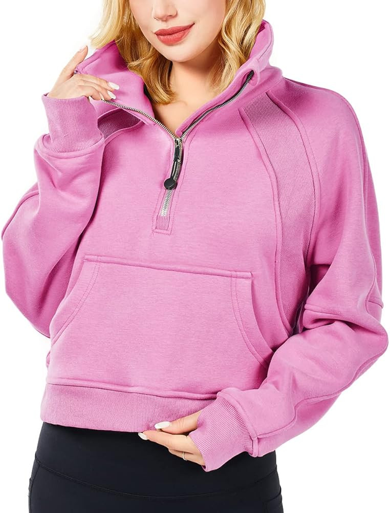 XWEAIJ Women's Sweatshirt Fleece Lining Full Zip Stand Up Neck Pullover Sweatshirt Long Sleeve Sh... | Amazon (US)