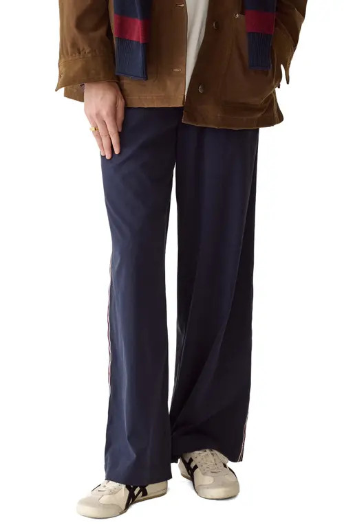 Marine Layer Allison Pull-On Wide Leg Side Stripe Pants in Navy at Nordstrom, Size Medium | Nordstrom