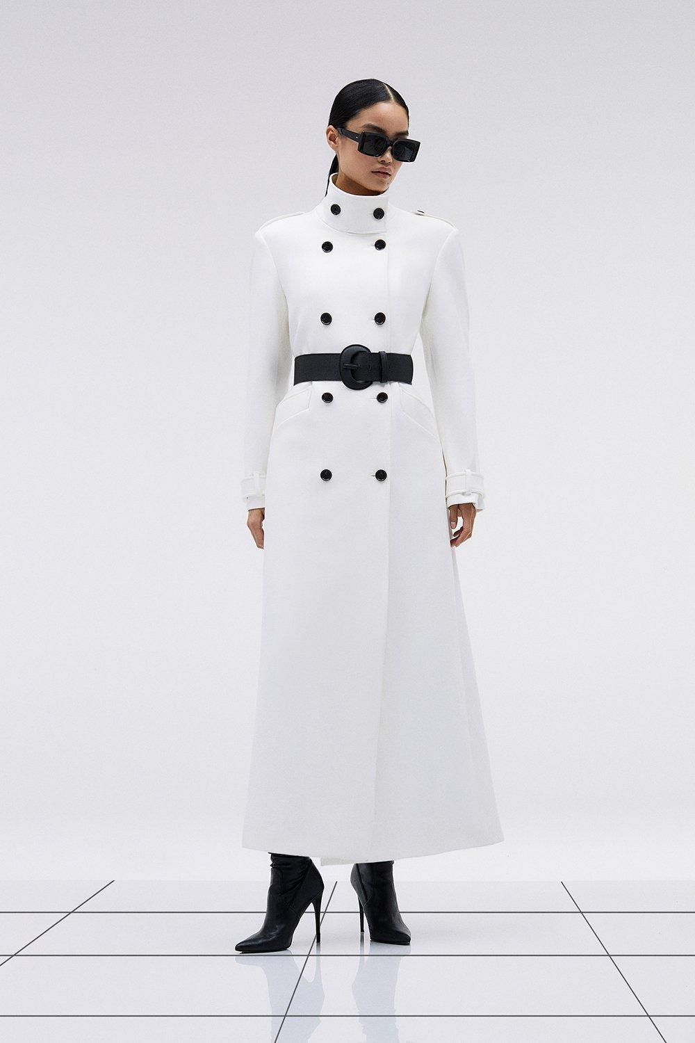 Compact Stretch Belted Double Breasted Maxi Coat | Karen Millen UK + IE + DE + NL