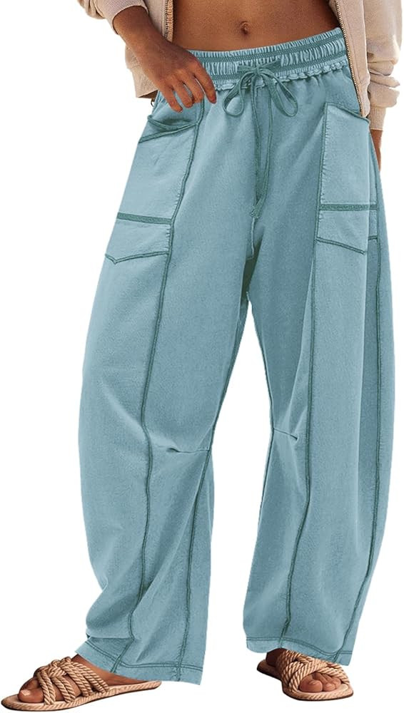 Panadila Womens Barrel Pants Drawstring Wide Leg Sweatpants Baggy Summer Lounge Pants Casual Beac... | Amazon (US)