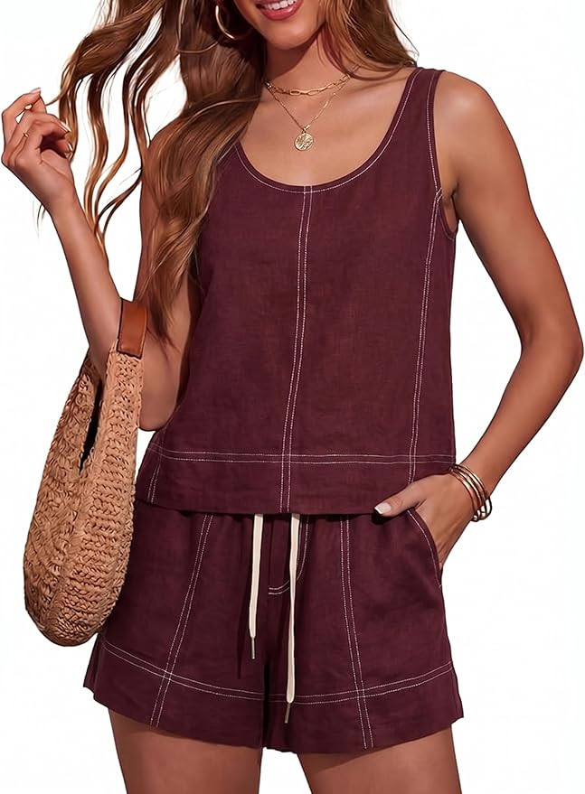Tanming Womens 2 Piece Outfits Contrast Stitching Matching Sets A Line Tank Tops High Waist Short... | Amazon (US)