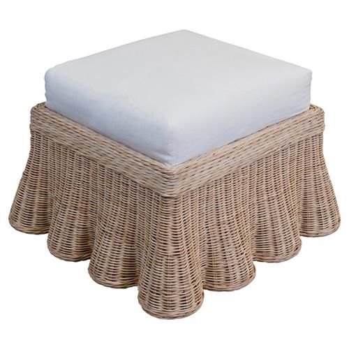 Mainly Baskets Scallop Natural Handwoven Rattan Square Ottoman | Kathy Kuo Home