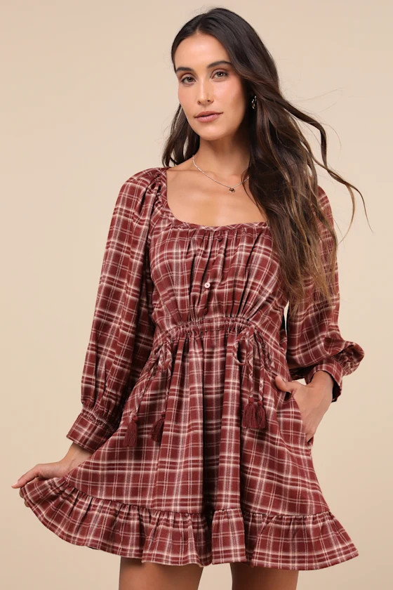 Autumn Perfection Red Plaid Mini Dress With Pockets | Lulus