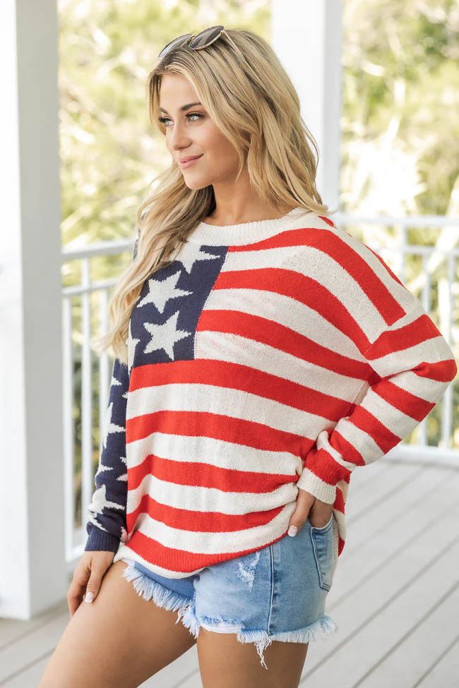 My Last Wish American Flag Ivory Sweater | Pink Lily