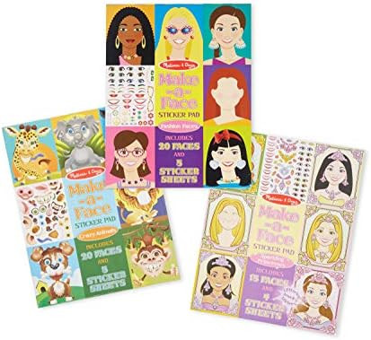 Melissa & Doug Make-a-Face Sticker Pads Set: Fashion Faces, Sparkling Princesses, Crazy Animals | Amazon (US)