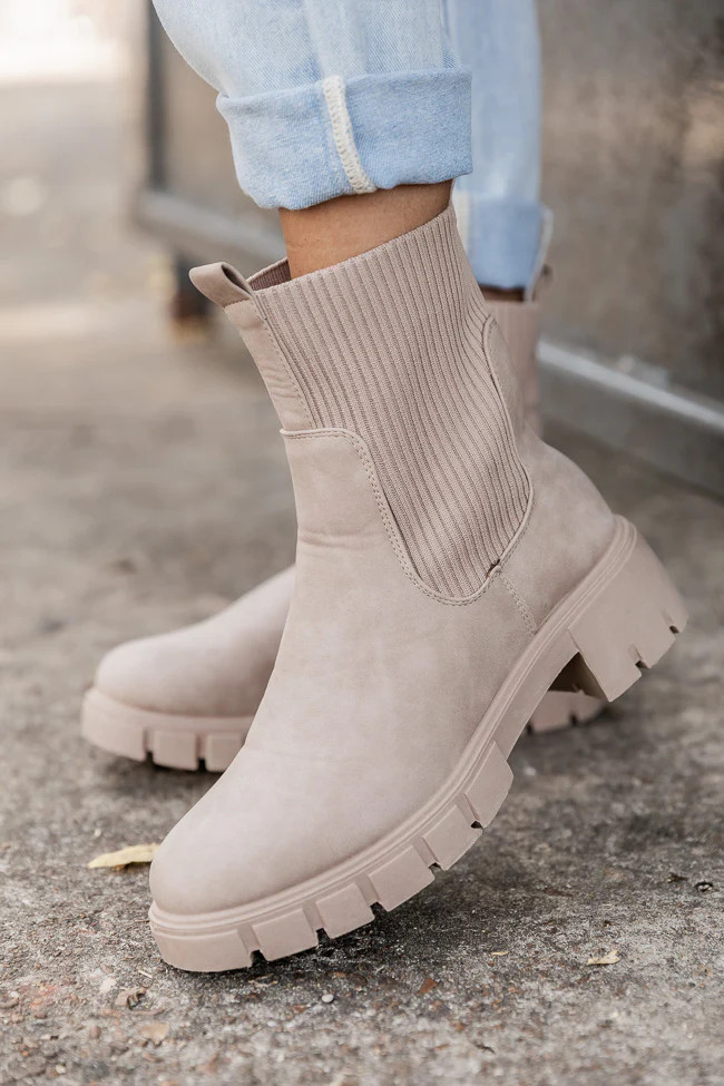 Jazzy Taupe Sock Style Booties | Pink Lily