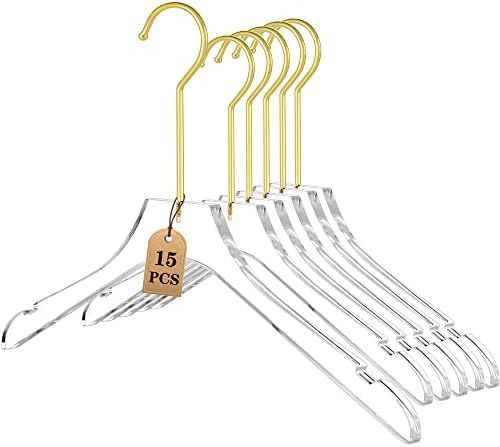 Besser 15Pack Acrylic Hangers with Gold ,Acrylic Clear Hangers ,Premium Crystal Dress Hangers Swivel | Amazon (US)