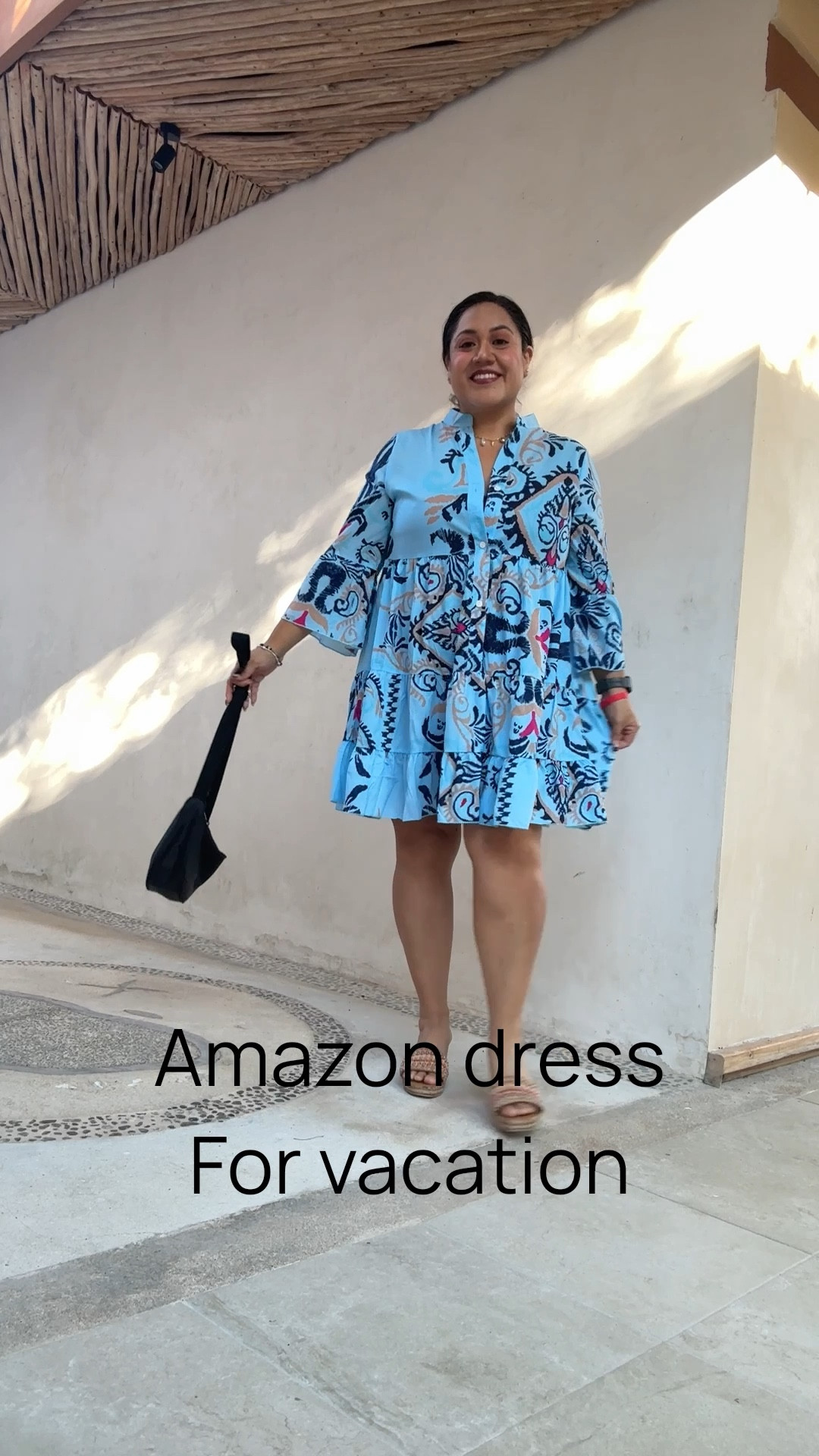 Amazon dress for beach vacation outfit. Pair with gold tone jewelry and multicolor raffia wedge sandals from TJ Maxx.

#LTKHoliday #LTKTravel #LTKCyberWeek