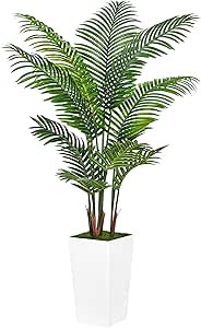 Artificial Palm Tree 5FT - Fake Tree with White Tall Planter - Faux Tropical Areca Floor Plant in... | Amazon (US)