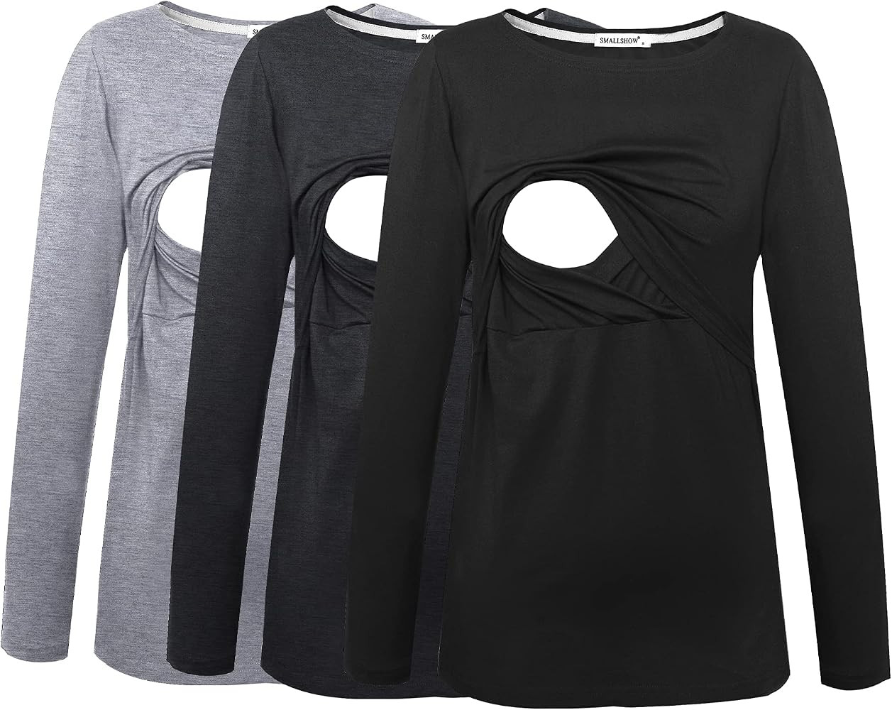 Smallshow Women's Maternity Nursing Tops Comfy Long Sleeve Breastfeeding T-Shirt | Amazon (US)