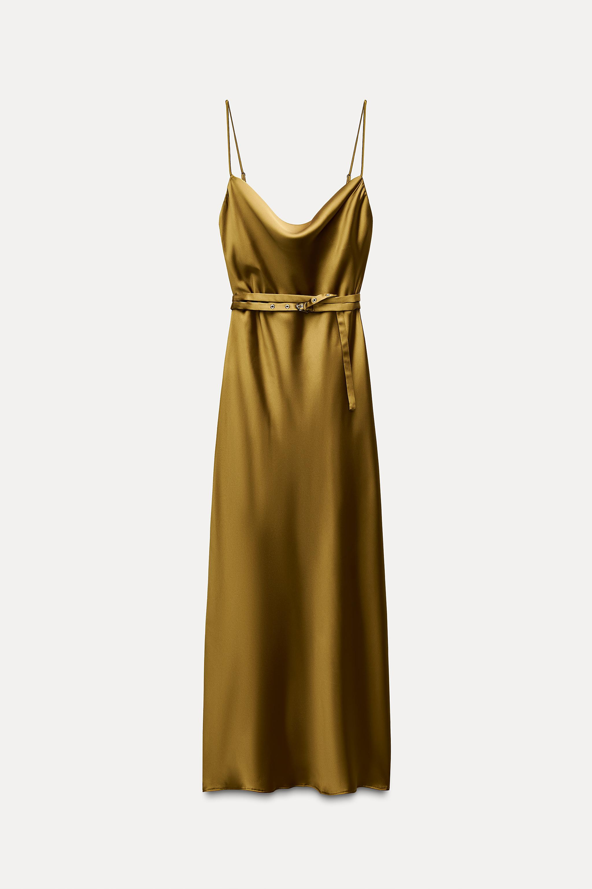 SATIN MIDI DRESS WITH BELT | Zara US