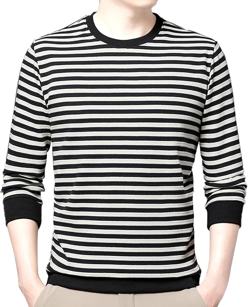SHUIANGRAN Men's Striped T-Shirt Sport Cotton Shirts Classic Fit Casual Pullover | Amazon (US)