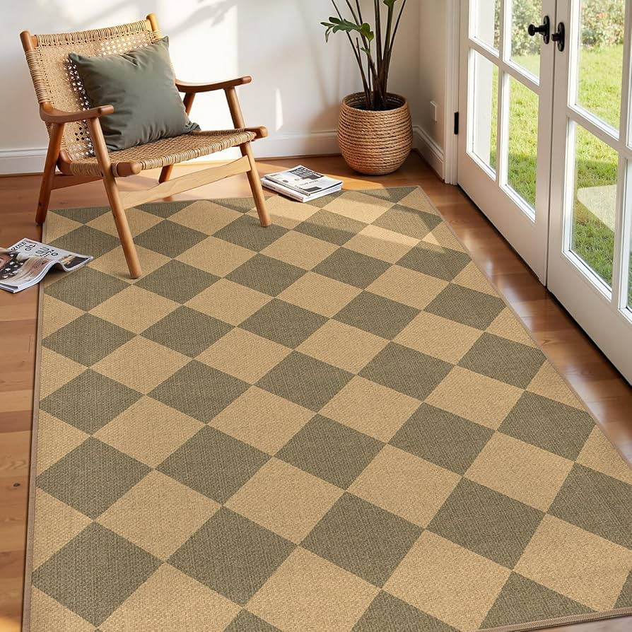 Lessymo Checkered Entryway Rug 3x5, Easy Jute Washable Area Rugs for Living Room Outdoor Patio, N... | Amazon (US)