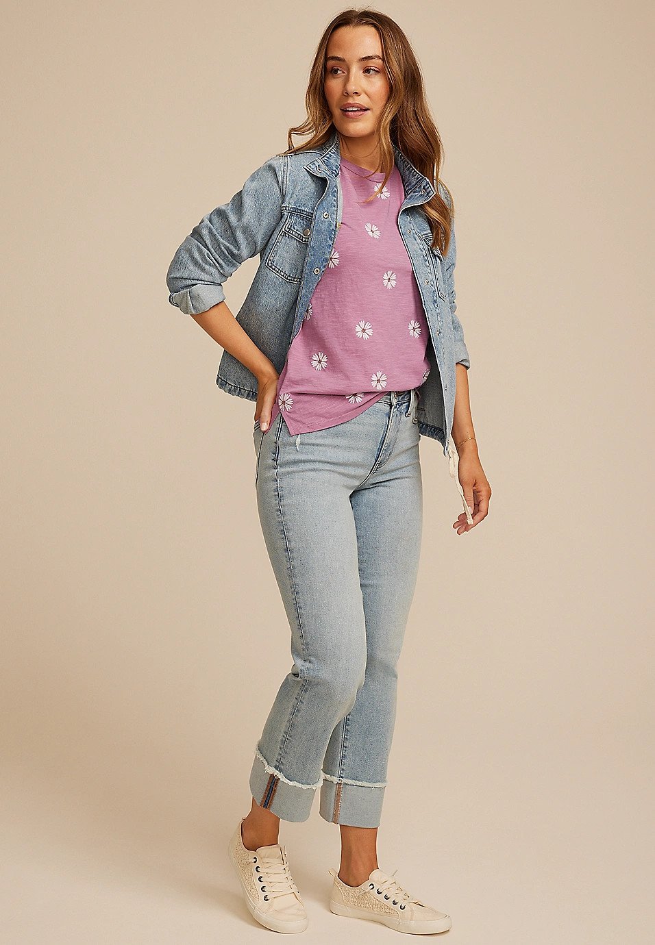 24/7 Dawson Floral Embroidered Crew Neck Tee | Maurices