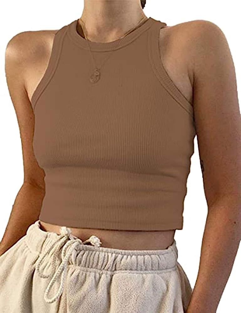 MISSACTIVER Women Basic Sleeveless Vest Crop Tank Top Casual Crew Neck Binding Crop Top | Amazon (US)