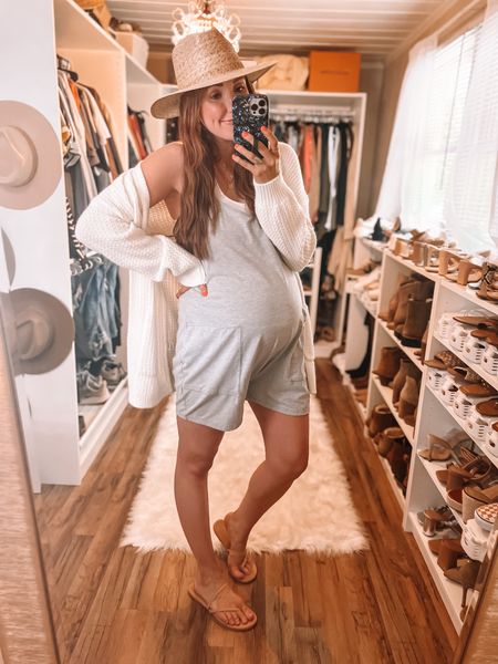Casual outfit idea from amazon! Amazon hat, amazon cardigan, amazon rompers, and tkees sandals from amazon too! 

This romper is bump friendly and not on prime! 

#LTKstyletip #LTKunder50 #LTKbump
