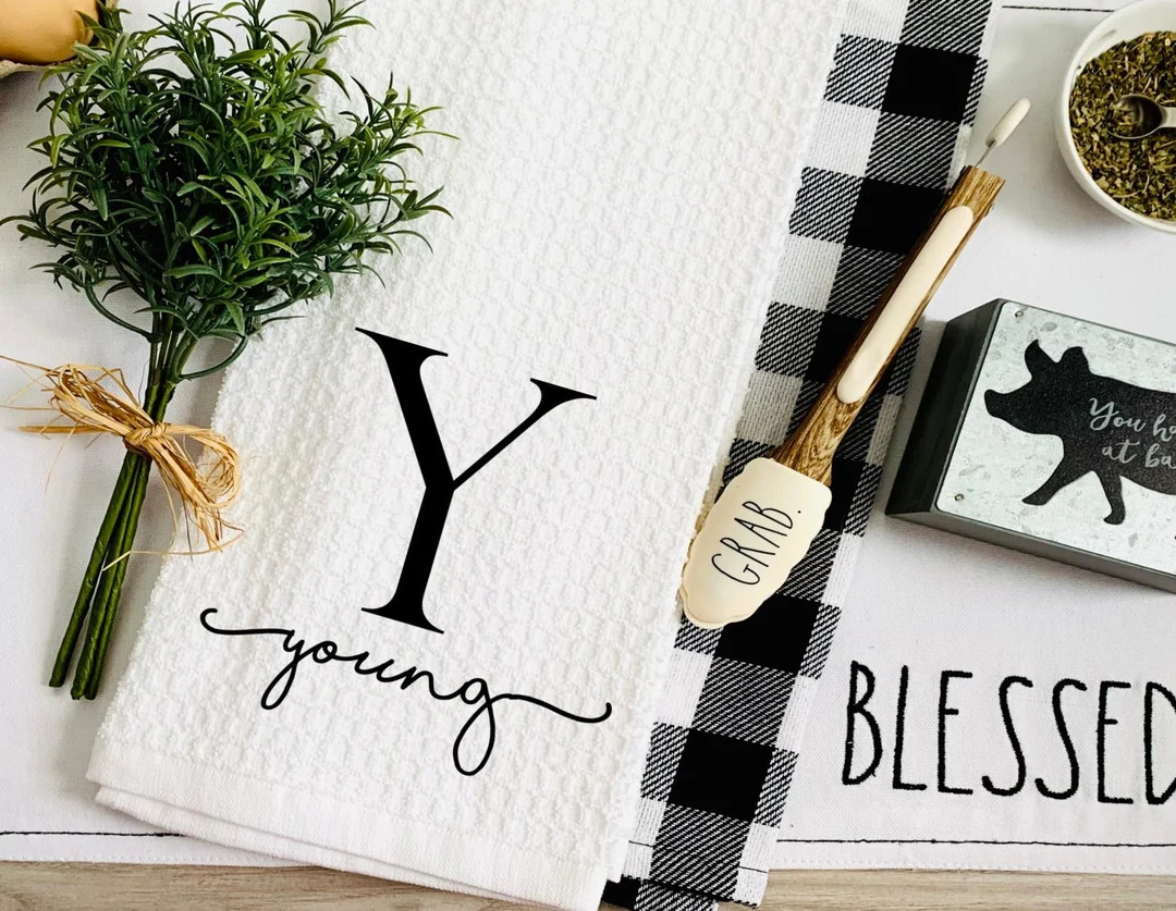 Personalized Monogram Tea Dish Towel - Name Towel Kitchen Décor - New Home Gift, Wedding, Hostes... | Etsy (US)