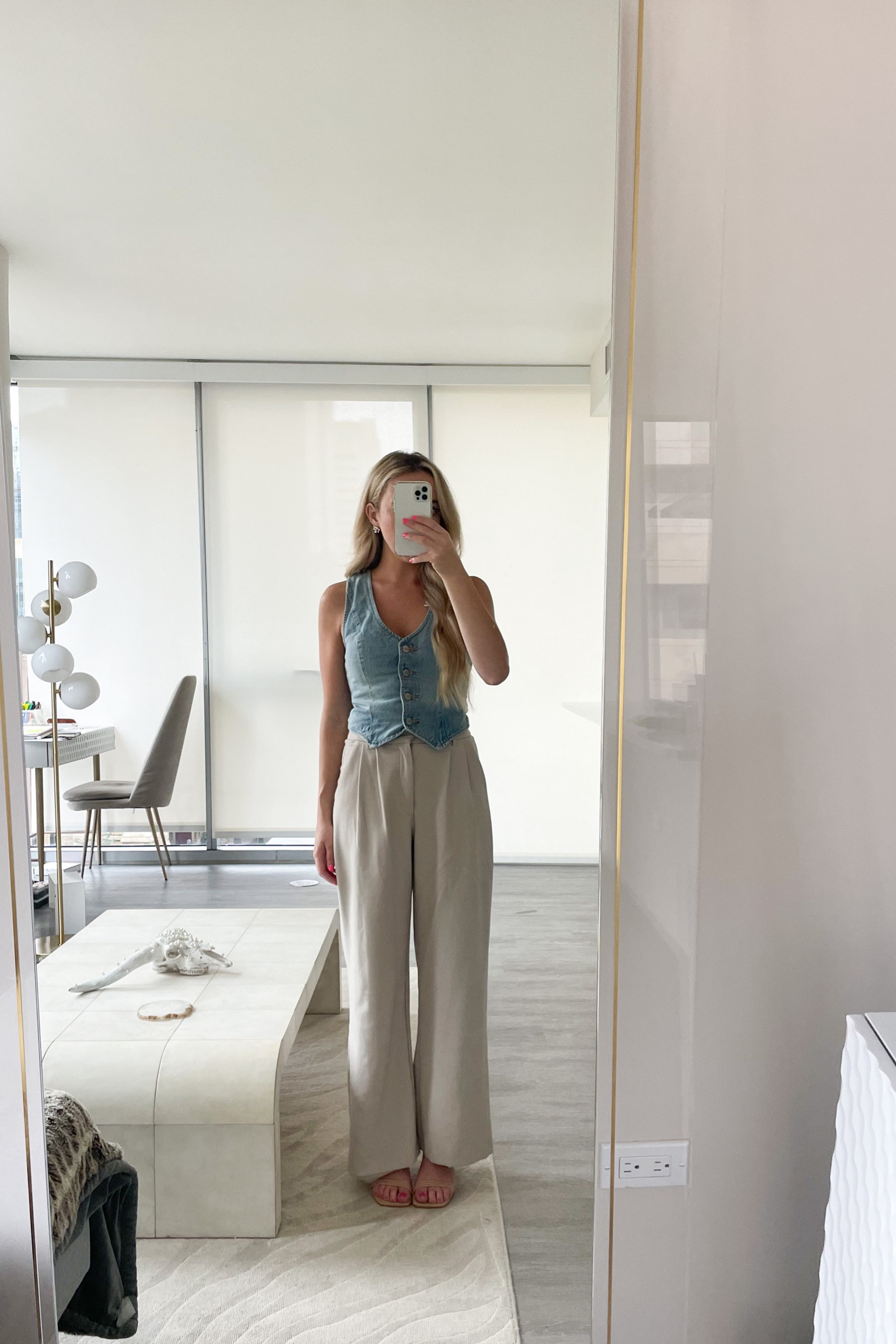 petite fashion
petite pants
trouser
Aritzia 
denim vest
party earrings
strappy sandals
outfits for dinner 

#LTKunder100 

#LTKSeasonal #LTKstyletip