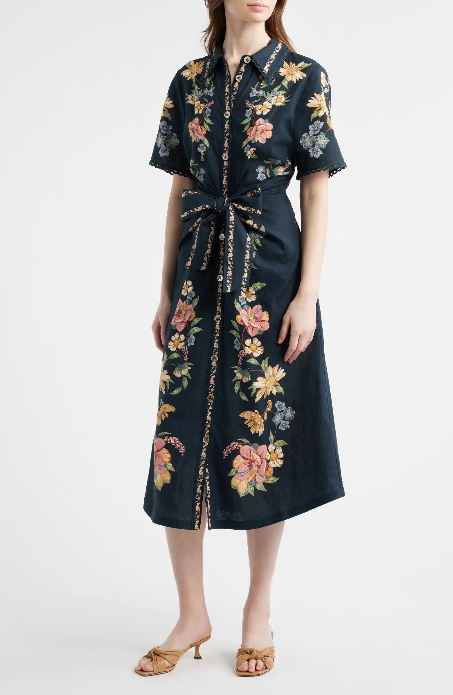 Maira Floral Belted Midi Shirtdress | Nordstrom